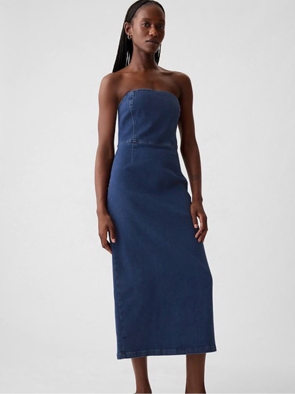 Gap Boho Denim Strapless Midi Maxi Dress Womens 12 Streetwear Casual